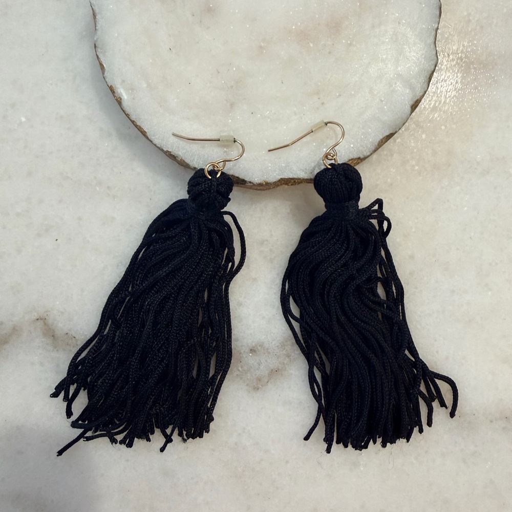 Black Tassel Drop Earrings - Unbranded